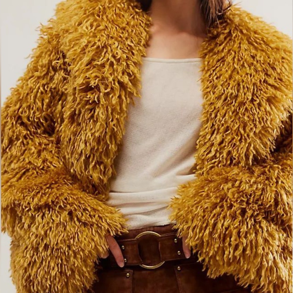 FP Gold Faux Fur Coat Stargazer we the free L